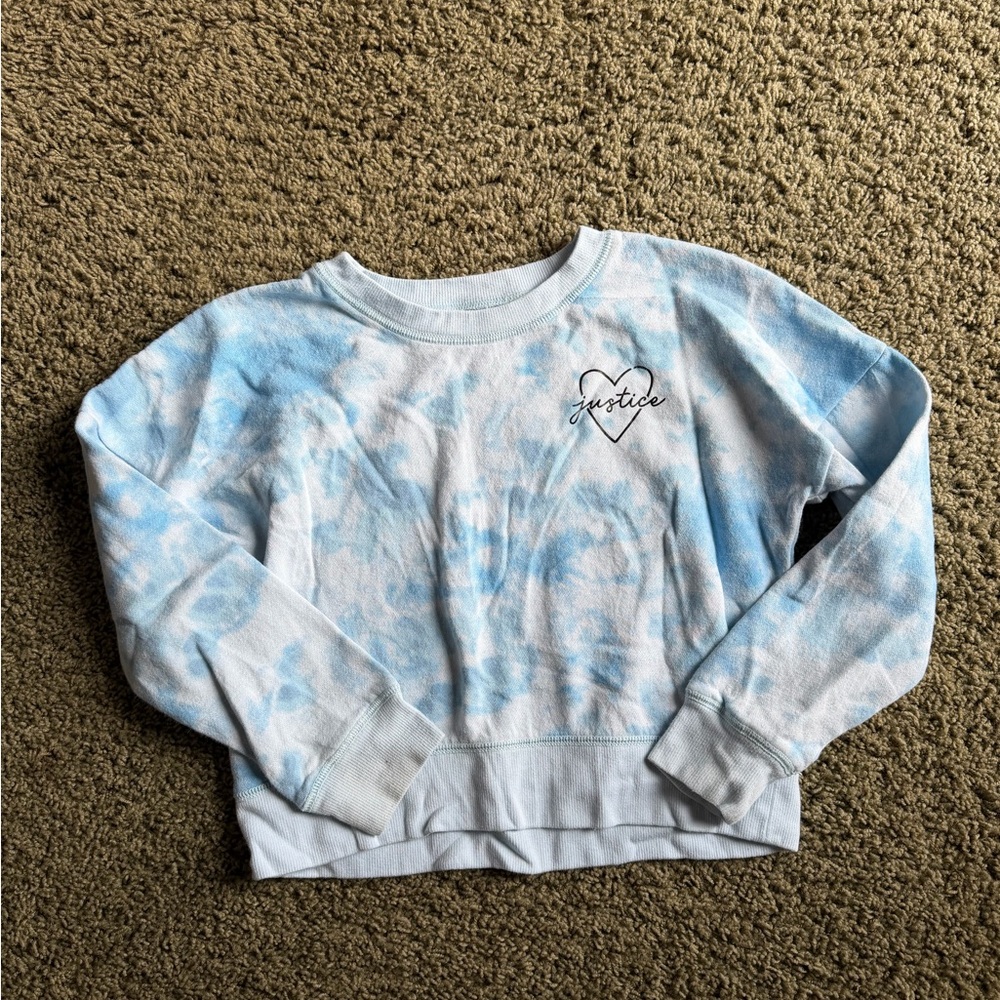 Justice Blue and White Tie-Dye Crewneck Sweatshirt - size S (7/8)